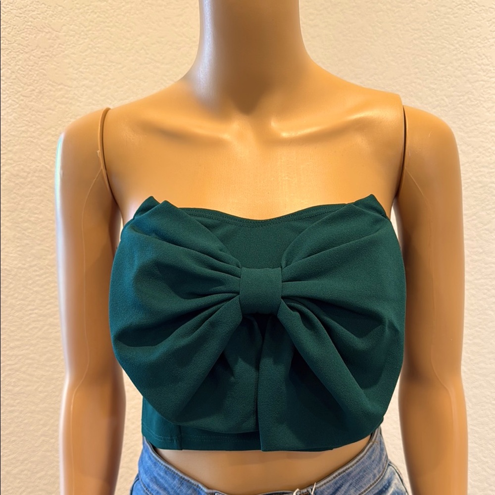 Elegant Green Bow Tube Top
